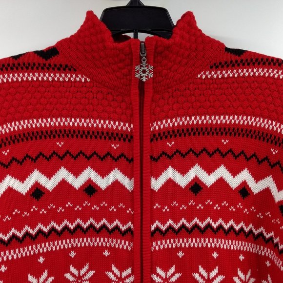 BRECKENRIDGE Sweater Cardigan Women's L Red Fair‎ Isle Full Zip Nordic Snowflake - Picture 2 of 14